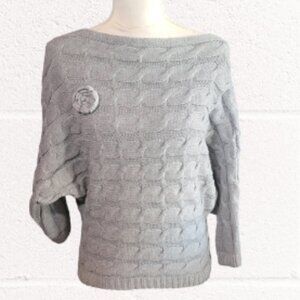 Say What?  Gray Dolman Long Sleeve Boatneck Pullover Dressy Classy Sweater
